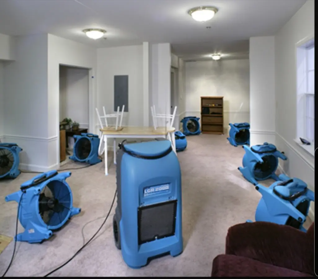 Air movers and dehumidifier setup for Water Damage Restoration in West Cocalico